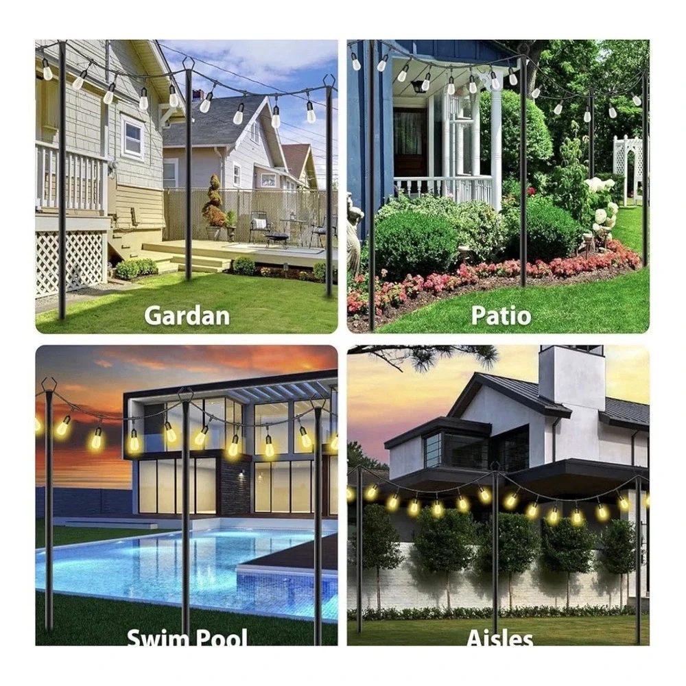 10ft Outdoor String Light Poles 4 Pack, Light Poles for Outside Lights[Fl]